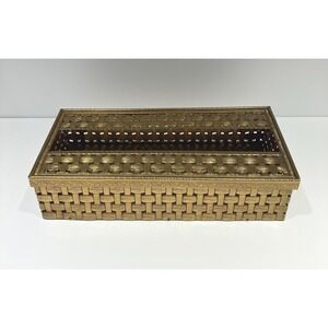 Vtg Gold Tone Metal Rectangular Tissue Box 2 Pc-Vanity Decor-Hollywood Regency